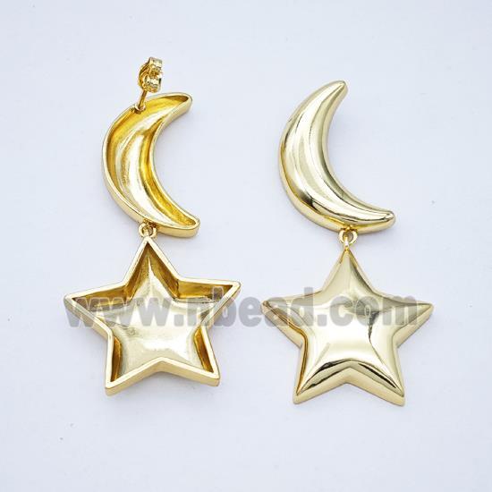 Copper Moon Star Stud Earrings Gold Plated