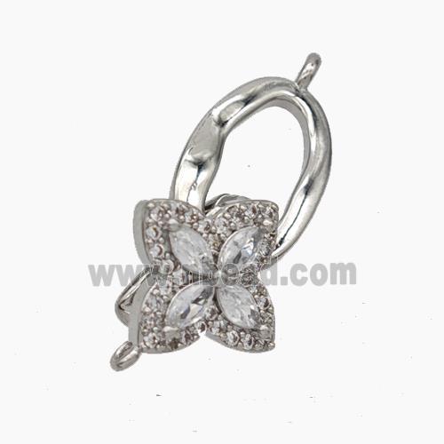 Copper Clasp Pave Zirconia Clover Platinum Plated