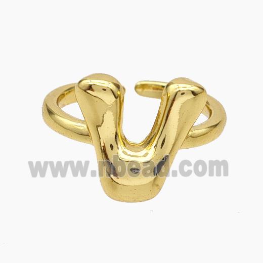 Copper Letter-V Rings Gold Plated