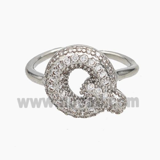 Copper Letter-Q Rings Micropave Zirconia Platinum Plated