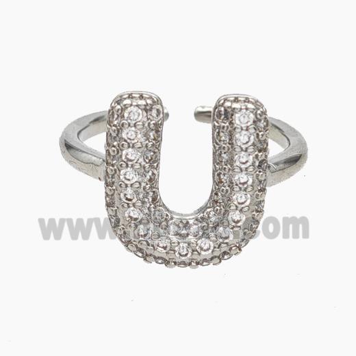 Copper Letter-U Rings Micropave Zirconia Platinum Plated