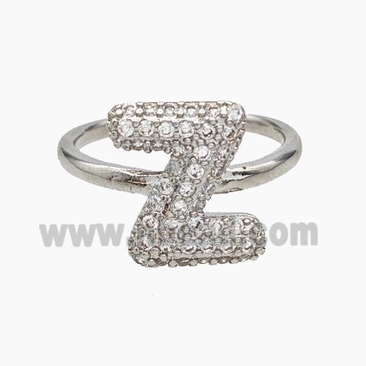 Copper Letter-Z Rings Micropave Zirconia Platinum Plated