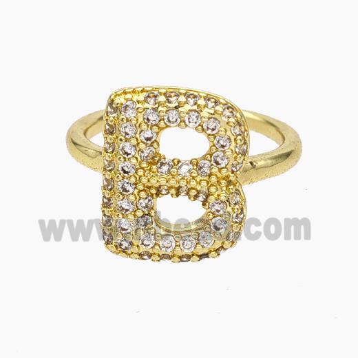 Copper Letter-B Rings Micropave Zirconia Gold Plated