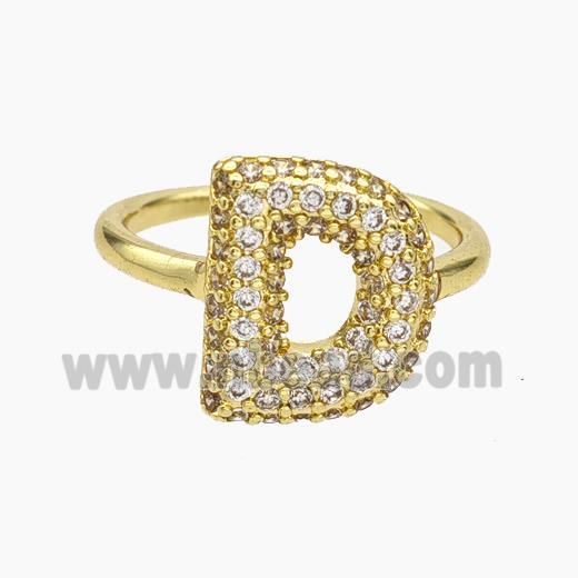 Copper Letter-D Rings Micropave Zirconia Gold Plated