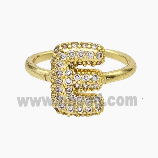 Copper Letter-E Rings Micropave Zirconia Gold Plated