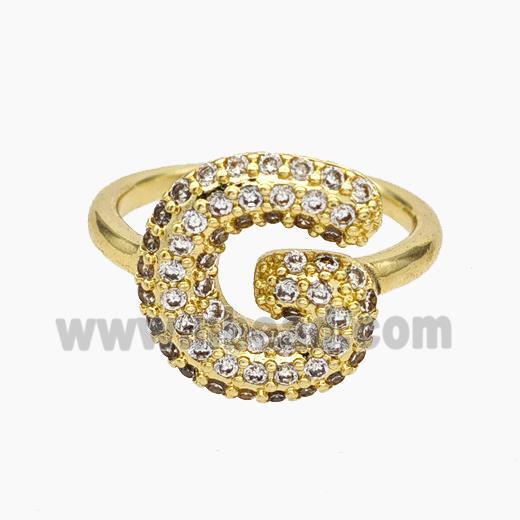 Copper Letter-G Rings Micropave Zirconia Gold Plated