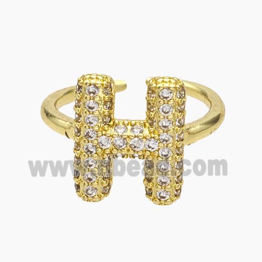 Copper Letter-H Rings Micropave Zirconia Gold Plated