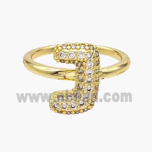 Copper Letter-J Rings Micropave Zirconia Gold Plated