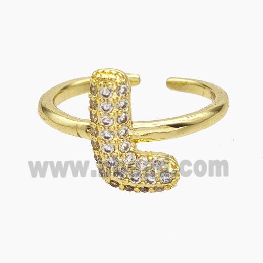 Copper Letter-L Rings Micropave Zirconia Gold Plated