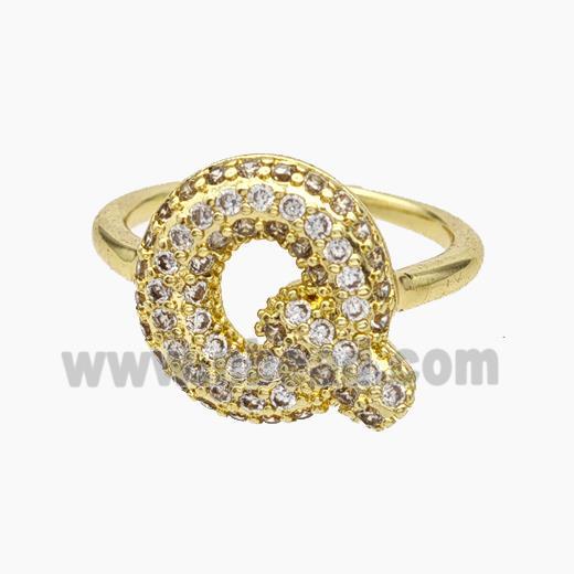 Copper Letter-Q Rings Micropave Zirconia Gold Plated