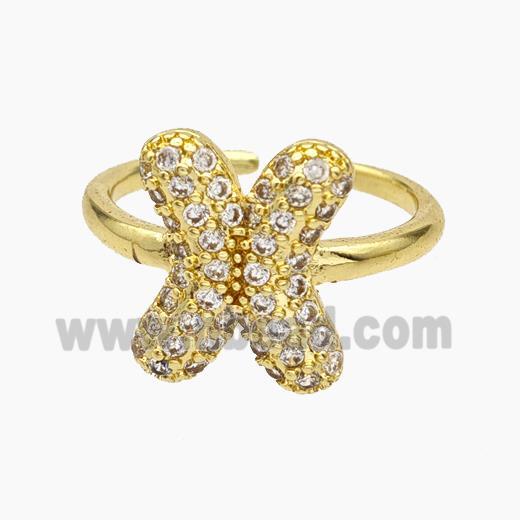 Copper Letter-X Rings Micropave Zirconia Gold Plated