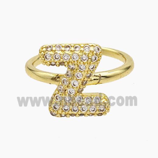 Copper Letter-Z Rings Micropave Zirconia Gold Plated