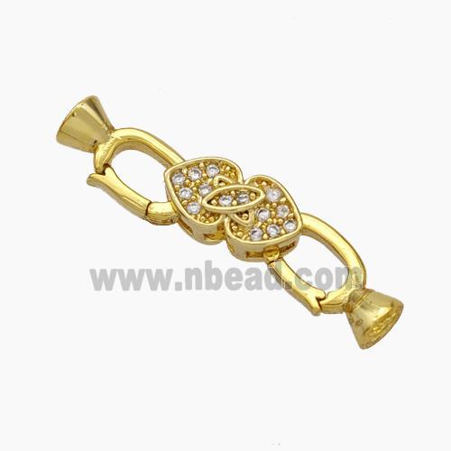 Copper Clasp Pave Zirconia Cord-End Heart Gold Plated