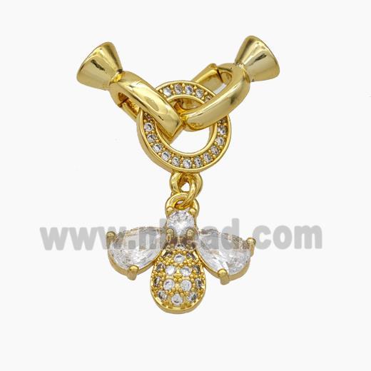 Copper Clasp Pave Zirconia Cord-End Honeybee Gold Plated