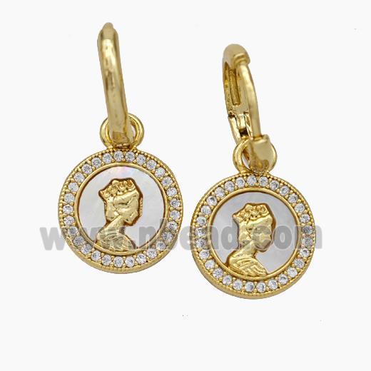 Copper Queen Hoop Earrings Pave Shell Zirconia 18K Gold Plated