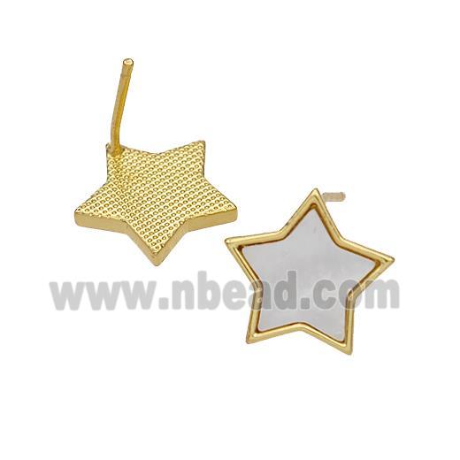 Copper Star Stud Earrings Pave Shell 18K Gold Plated