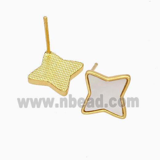 Copper Star Stud Earrings Pave Shell 18K Gold Plated