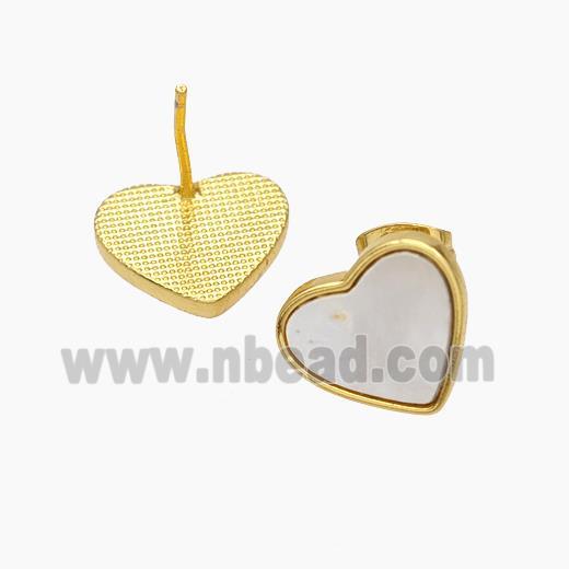 Copper Heart Stud Earrings Pave Shell 18K Gold Plated