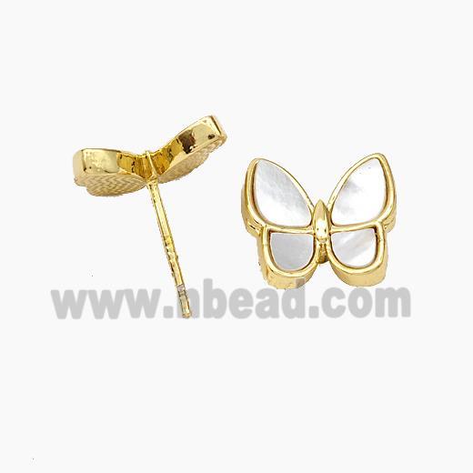 Copper Butterfly Stud Earrings Pave Shell 18K Gold Plated