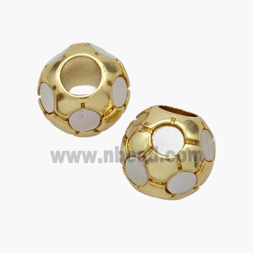 Copper Football Beads Pave Shell Round Large Hole 18K Gold Plated