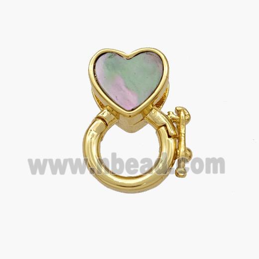 Copper Carabiner Clasp Pave Shell Heart 18K Gold Plated