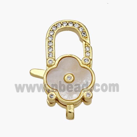 Copper Lobster Clasp Pave Shell Clover 18K Gold Plated