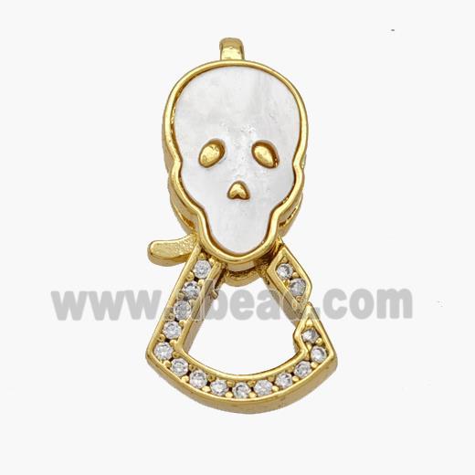 Copper Lobster Clasp Pave Shell Skull 18K Gold Plated