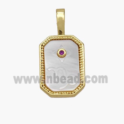 Copper Rectangle Pendant Pave Shell Zodiac Leo 18K Gold Plated