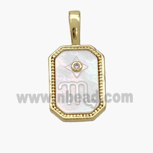 Copper Rectangle Pendant Pave Shell Zodiac Scorpio 18K Gold Plated