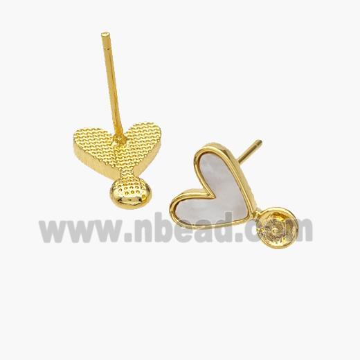 Copper Heart Stud Earrings Pave Shell 18K Gold Plated