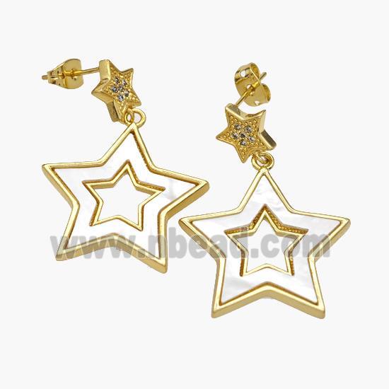 Copper Star Stud Earrings Pave Shell Zirconia 18K Gold Plated