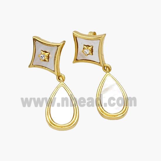 Copper Star Stud Earrings Pave Shell Teardrop 18K Gold Plated