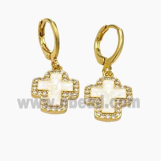 Copper Cross Hoop Earrings Pave Fire Opal Zirconia 18K Gold Plated