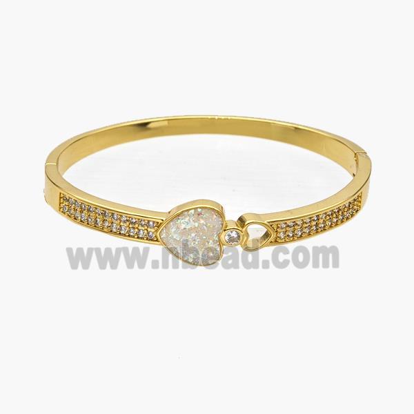 Copper Bangle Pave Fire Opal Zirconia Heart Gold Plated