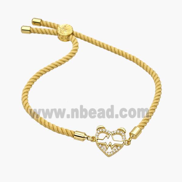 Yellow Nylon Bracelet With Copper Heart Pave Shell Adjustable