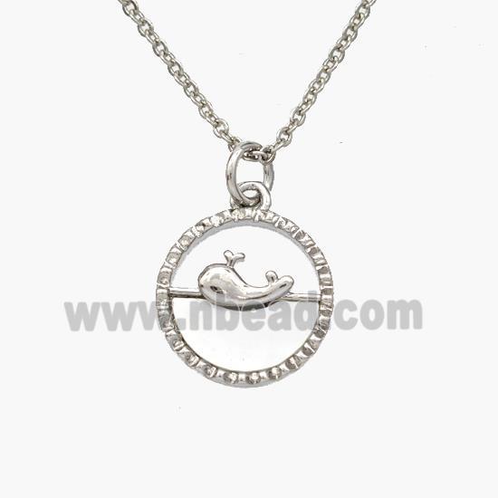 Copper Dolphin Necklace Pave Shell Platinum Plated