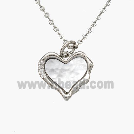 Copper Heart Necklace Pave Shell Platinum Plated