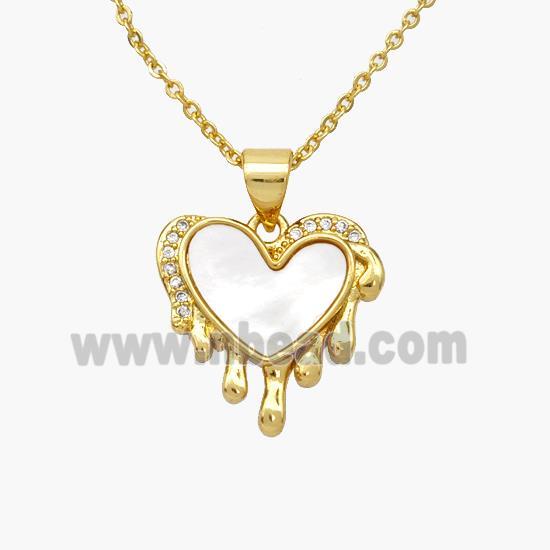 Copper Heart Necklace Pave Shell Gold Plated