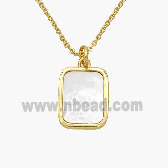 Copper Rectangle Necklace Pave Shell Gold Plated