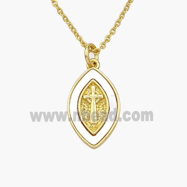 Copper Eye Necklace Pave Shell Cross Gold Plated