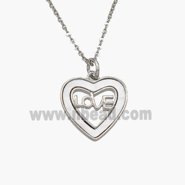 Copper Heart Necklace Pave Shell LOVE Platinum Plated