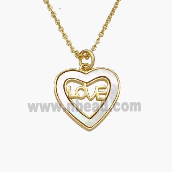 Copper Heart Necklace Pave Shell LOVE Gold Plated