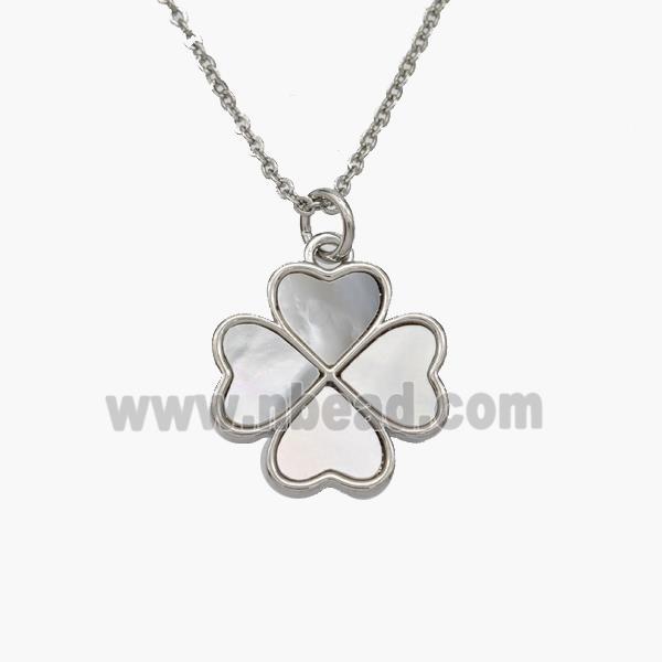 Copper Clover Necklace Pave Shell Heart Platinum Plated