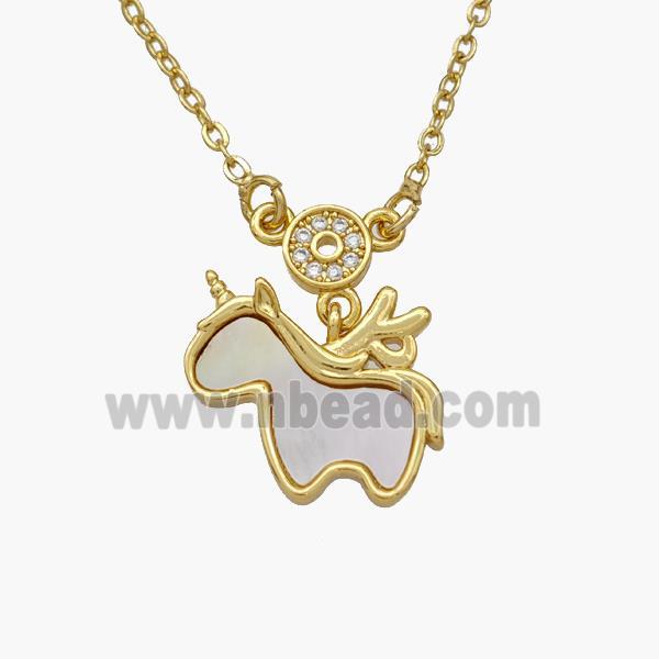 Copper Unicorn Necklace Pave Shell Gold Plated