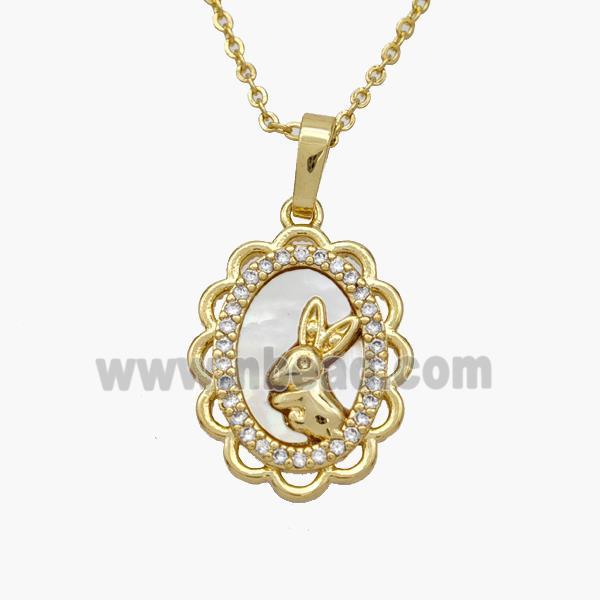 Copper Rabbit Necklace Pave Shell Zirconia Gold Plated