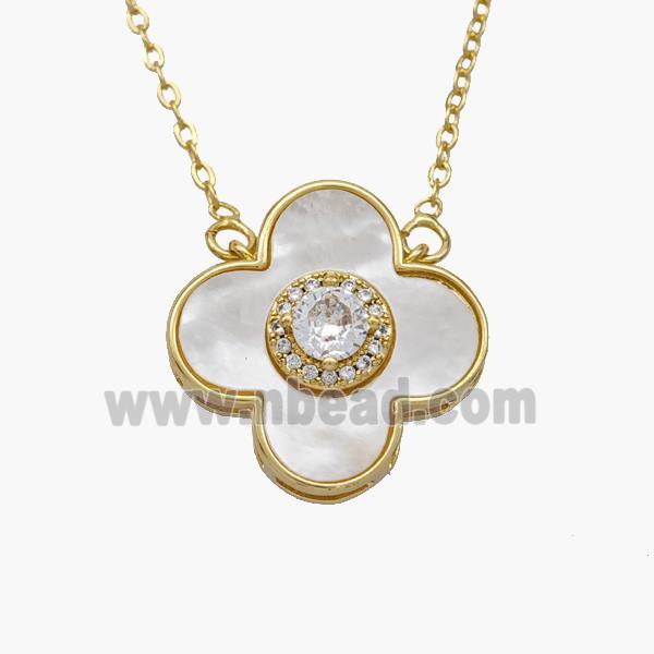 Copper Clover Necklace Pave Shell Zirconia Gold Plated