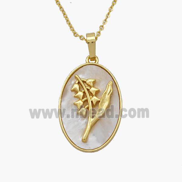 Copper Flower Necklace Pave Shell Gold Plated