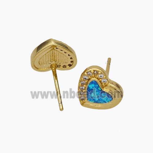 Copper Heart Stud Earrings Pave Fire Opal Zirconia 18K Gold Plated