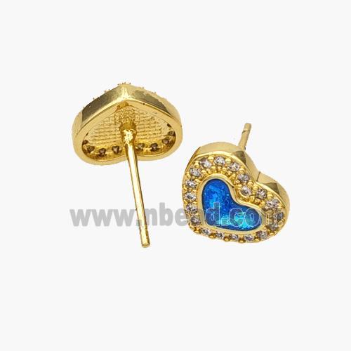 Copper Heart Stud Earrings Pave Fire Opal Zirconia 18K Gold Plated