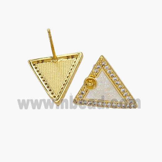 Copper Triangle Stud Earrings Pave Fire Opal Zirconia 18K Gold Plated